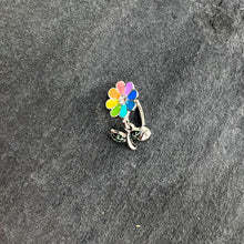 Load image into Gallery viewer, Clear Gem Rainbow Pride Flower Top Mount Dangle Belly Ring
