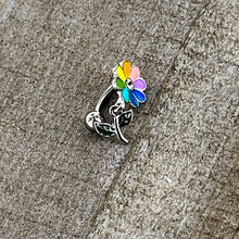 Load image into Gallery viewer, Clear Gem Rainbow Pride Flower Top Mount Dangle Belly Ring
