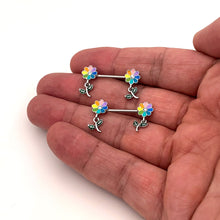 将图片加载到图库查看器，14G 9/16 Clear Gem Pride Rainbow Flower Dangle Nipple Ring Set
