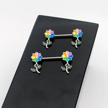 将图片加载到图库查看器，14G 9/16 Clear Gem Pride Rainbow Flower Dangle Nipple Ring Set
