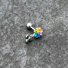 Load image into Gallery viewer, 16G 1/4 Clear Gem Pride Rainbow Flower Dangle Cartilage Tragus
