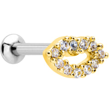 将图片加载到图库查看器，16G 5/16 Clear CZ Gem Kissy Lips Golden Threadless Labret Tragus
