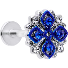 Load image into Gallery viewer, 16G 5/16 Blue Clear Gem Embellished Cross Labret Monroe Tragus

