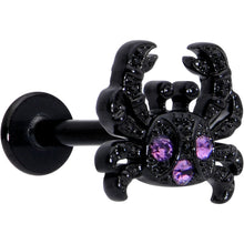 Load image into Gallery viewer, 16G 5/16 Purple Gem Black Chic Crab Labret Monroe Tragus
