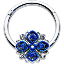 Load image into Gallery viewer, 16G 3/8 Blue Clear Gem Embellished Cross Hinged Segment Ring
