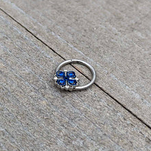 Load image into Gallery viewer, 16G 3/8 Blue Clear Gem Embellished Cross Hinged Segment Ring
