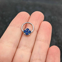 Load image into Gallery viewer, 16G 3/8 Blue Clear Gem Embellished Cross Hinged Segment Ring
