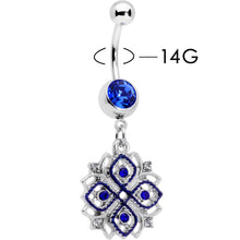 Load image into Gallery viewer, Clear Blue Gem Embellished Cross Dangle Belly Ring
