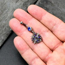 Load image into Gallery viewer, Clear Blue Gem Embellished Cross Dangle Belly Ring
