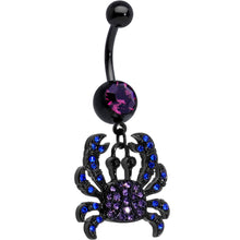 Load image into Gallery viewer, Blue Purple Gem Black Chic Crab Dangle Belly Ring
