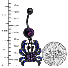 Load image into Gallery viewer, Blue Purple Gem Black Chic Crab Dangle Belly Ring
