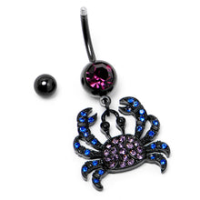 Load image into Gallery viewer, Blue Purple Gem Black Chic Crab Dangle Belly Ring
