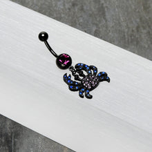 Load image into Gallery viewer, Blue Purple Gem Black Chic Crab Dangle Belly Ring
