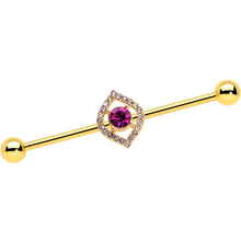 Load image into Gallery viewer, 14G Clear Pink Gem Gold Tone Open Eye Industrial Barbell 38mm
