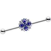 Load image into Gallery viewer, 14G Clear Blue Gem Embellished Cross Industrial Barbell 38mm
