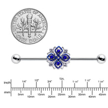 Load image into Gallery viewer, 14G Clear Blue Gem Embellished Cross Industrial Barbell 38mm
