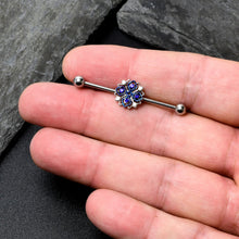 Load image into Gallery viewer, 14G Clear Blue Gem Embellished Cross Industrial Barbell 38mm
