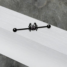 Load image into Gallery viewer, 14G Purple Gem Black Chic Crab Industrial Barbell 38mm
