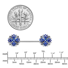 Load image into Gallery viewer, 14G 9/16 Clear Blue Gem Embellished Cross Barbell Nipple Ring Set
