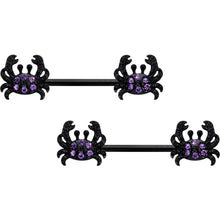 Load image into Gallery viewer, 14G 9/16 Purple Gem Black Chic Crab Barbell Nipple Ring Set
