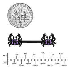 Load image into Gallery viewer, 14G 9/16 Purple Gem Black Chic Crab Barbell Nipple Ring Set
