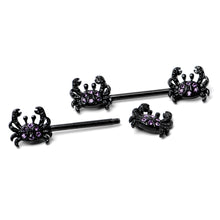 Load image into Gallery viewer, 14G 9/16 Purple Gem Black Chic Crab Barbell Nipple Ring Set
