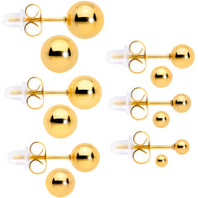Load image into Gallery viewer, 3mm-8mm Ball Stud Gold Tone 316L Stainless Steel Earrings 6 Pack

