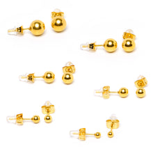 Load image into Gallery viewer, 3mm-8mm Ball Stud Gold Tone 316L Stainless Steel Earrings 6 Pack

