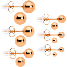 Load image into Gallery viewer, 3mm-8mm Ball Stud Rose Gold Tone 316L Stainless Steel Earrings 6 Pack

