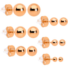 Load image into Gallery viewer, 3mm-8mm Ball Stud Rose Gold Tone 316L Stainless Steel Earrings 6 Pack
