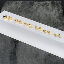 将图片加载到图库查看器，3mm-8mm Square Stud Gold Tone 316L Stainless Steel Earrings 6 Pack
