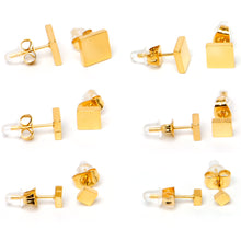将图片加载到图库查看器，3mm-8mm Square Stud Gold Tone 316L Stainless Steel Earrings 6 Pack
