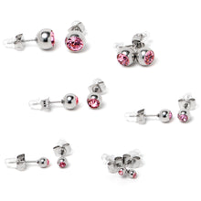 Load image into Gallery viewer, Pink Gem 3mm to 8mm Ball End Stud Earrings Set of 6
