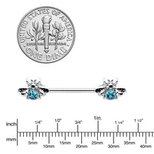 Load image into Gallery viewer, 14G 9/16 Blue Gem Bee Beautiful Insect Barbell Nipple Ring Set
