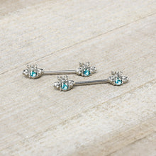 Load image into Gallery viewer, 14G 9/16 Blue Gem Bee Beautiful Insect Barbell Nipple Ring Set

