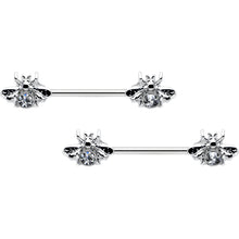 将图片加载到图库查看器，14G 9/16 Clear Gem Bee Beautiful Insect Barbell Nipple Ring Set
