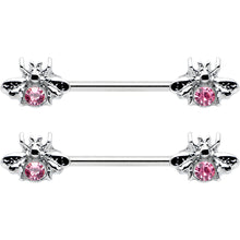 将图片加载到图库查看器，14G 9/16 Pink Gem Bee Beautiful Insect Barbell Nipple Ring Set
