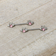 将图片加载到图库查看器，14G 9/16 Pink Gem Bee Beautiful Insect Barbell Nipple Ring Set
