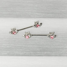 将图片加载到图库查看器，14G 9/16 Pink Gem Bee Beautiful Insect Barbell Nipple Ring Set
