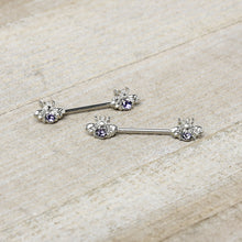 Load image into Gallery viewer, 14G 9/16 Purple Gem Bee Beautiful Insect Barbell Nipple Ring Set
