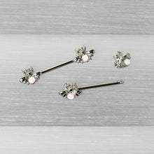Load image into Gallery viewer, 14G 9/16 White Faux Opal Bee Beauty Insect Barbell Nipple Ring Set
