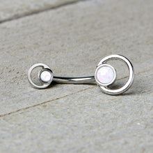 将图片加载到图库查看器，White Faux Opal Double Circle Double Mount Belly Ring
