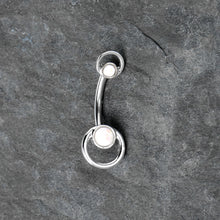 将图片加载到图库查看器，White Faux Opal Double Circle Double Mount Belly Ring
