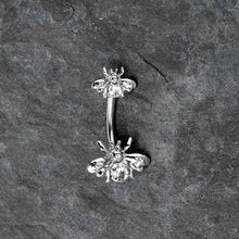 Load image into Gallery viewer, Clear Gem Bees Beautiful Insect Double Mount Belly Ring
