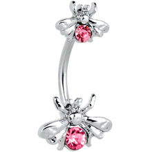 Load image into Gallery viewer, Pink Gem Bees Beautiful Insect Double Mount Belly Ring
