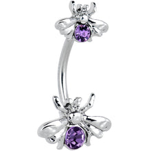 Load image into Gallery viewer, Purple Gem Bees Beautiful Insect Double Mount Belly Ring
