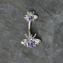 Load image into Gallery viewer, Purple Gem Bees Beautiful Insect Double Mount Belly Ring
