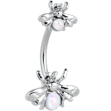 将图片加载到图库查看器，White Opalescent Bees Beautiful Insect Double Mount Belly Ring
