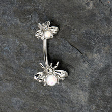将图片加载到图库查看器，White Opalescent Bees Beautiful Insect Double Mount Belly Ring
