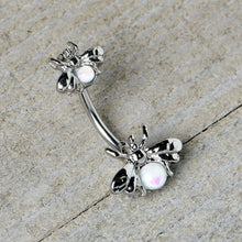 将图片加载到图库查看器，White Opalescent Bees Beautiful Insect Double Mount Belly Ring
